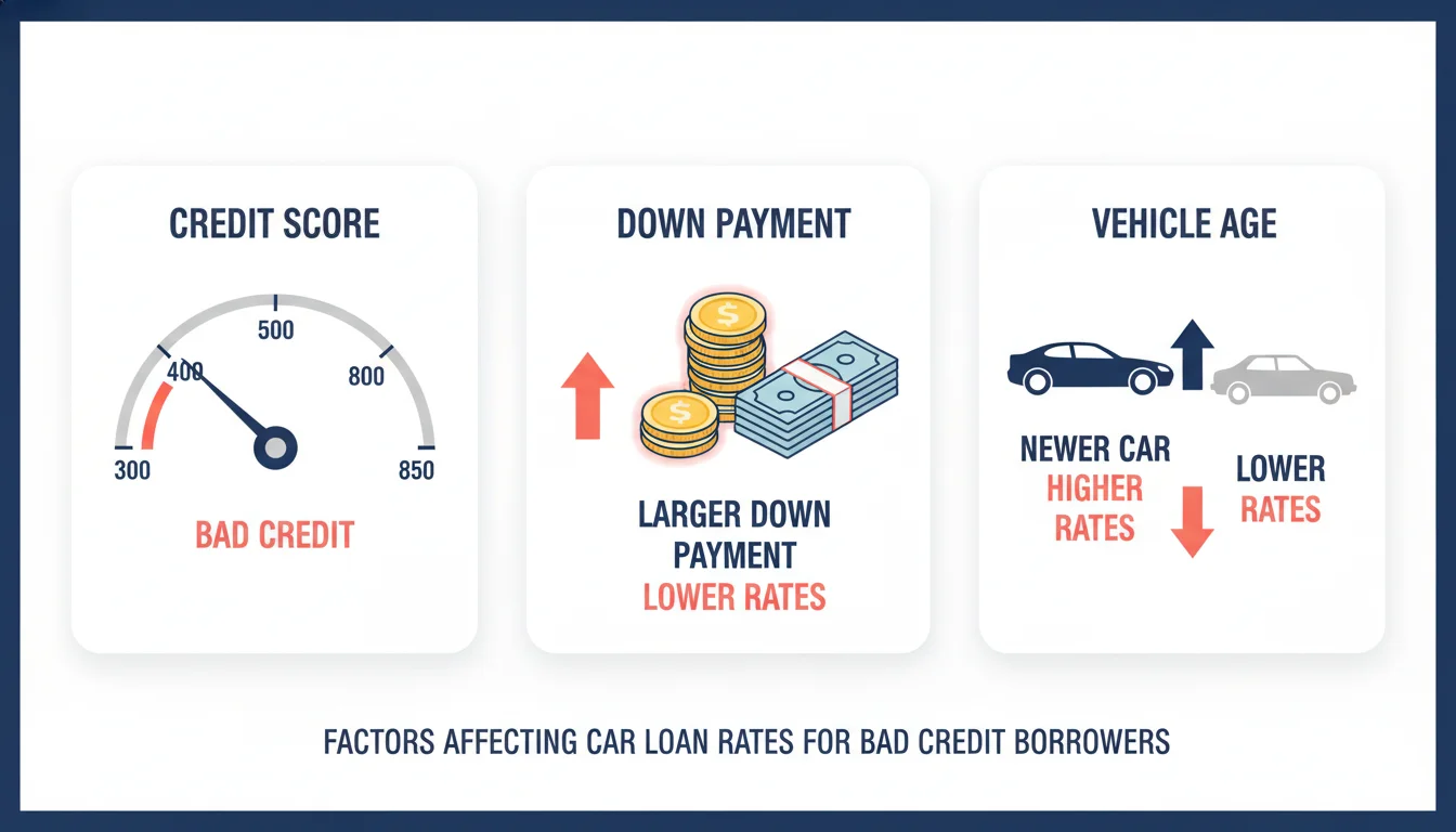 Infographic showing factors that determine subprime auto loan approval and lender types